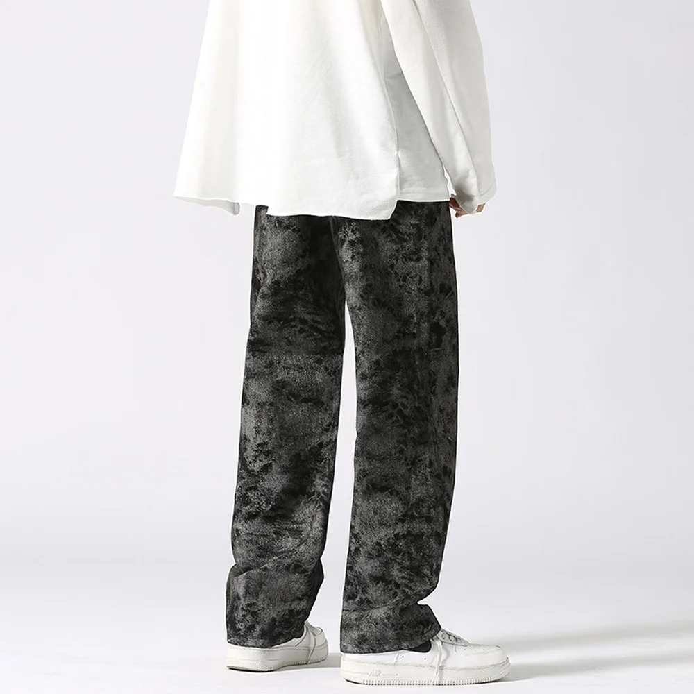 Men's Jeans Autumn Winter New Trend Hip-hop Trousers Streetwear Tie-dye Pants Loose Straight-leg Casual Wide-leg Denim Pants