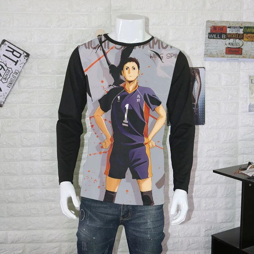 Косплей длинный рукав Haikyuu kageyama tobio Футболка мужская Аниме длинная футболка топы