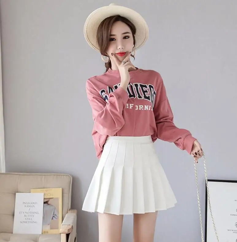 Short Skirts School-Uniforms High Waist A-Line Women Pleated Skirt Sweet Girls Dance Skirt With Safety pants Mini Skirt