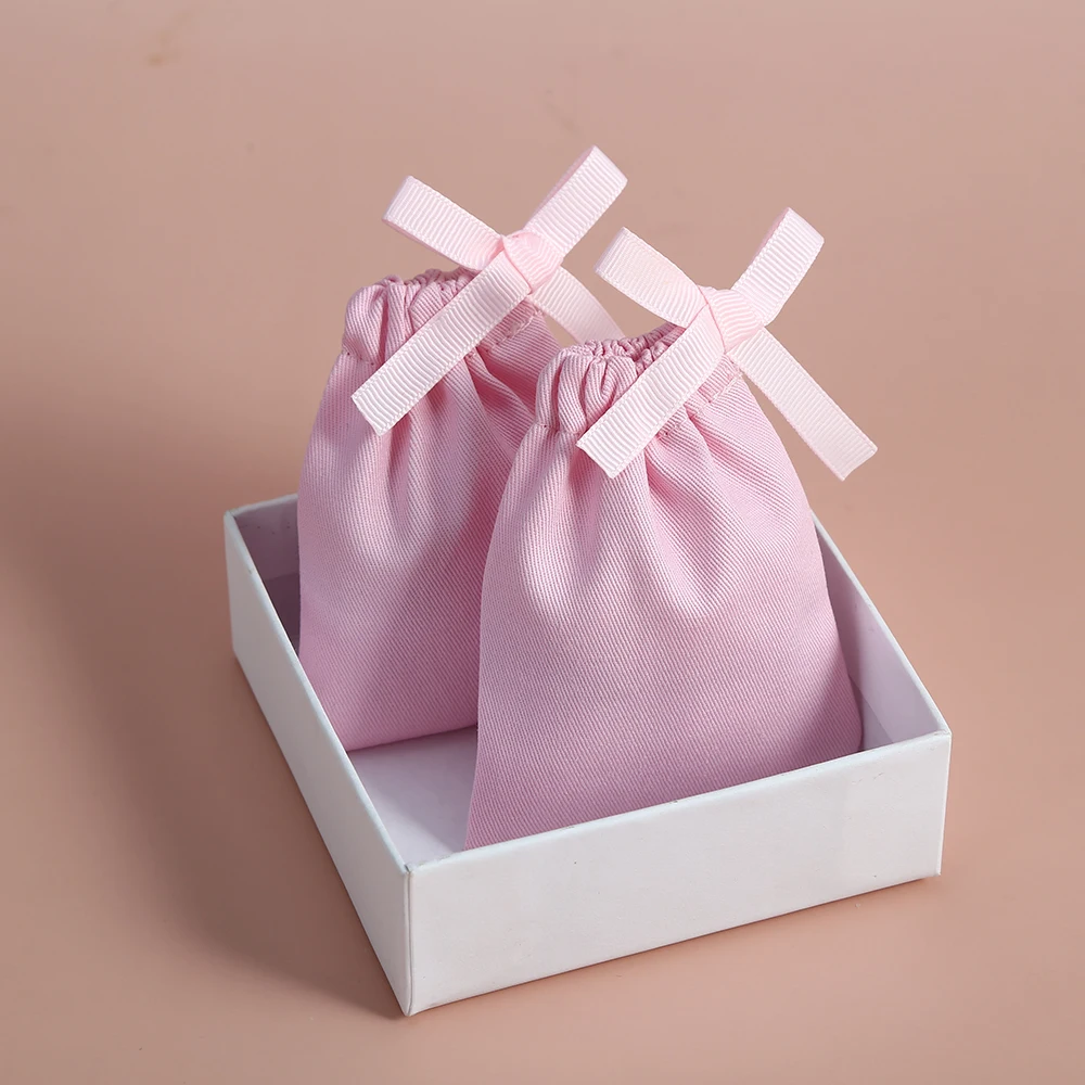 20pcs Pink Cotton Canvas Bags with Ribbon Small Necklace Earring Packaging Pouch Wedding Favor Gift Bag Jewelry Package Pouch