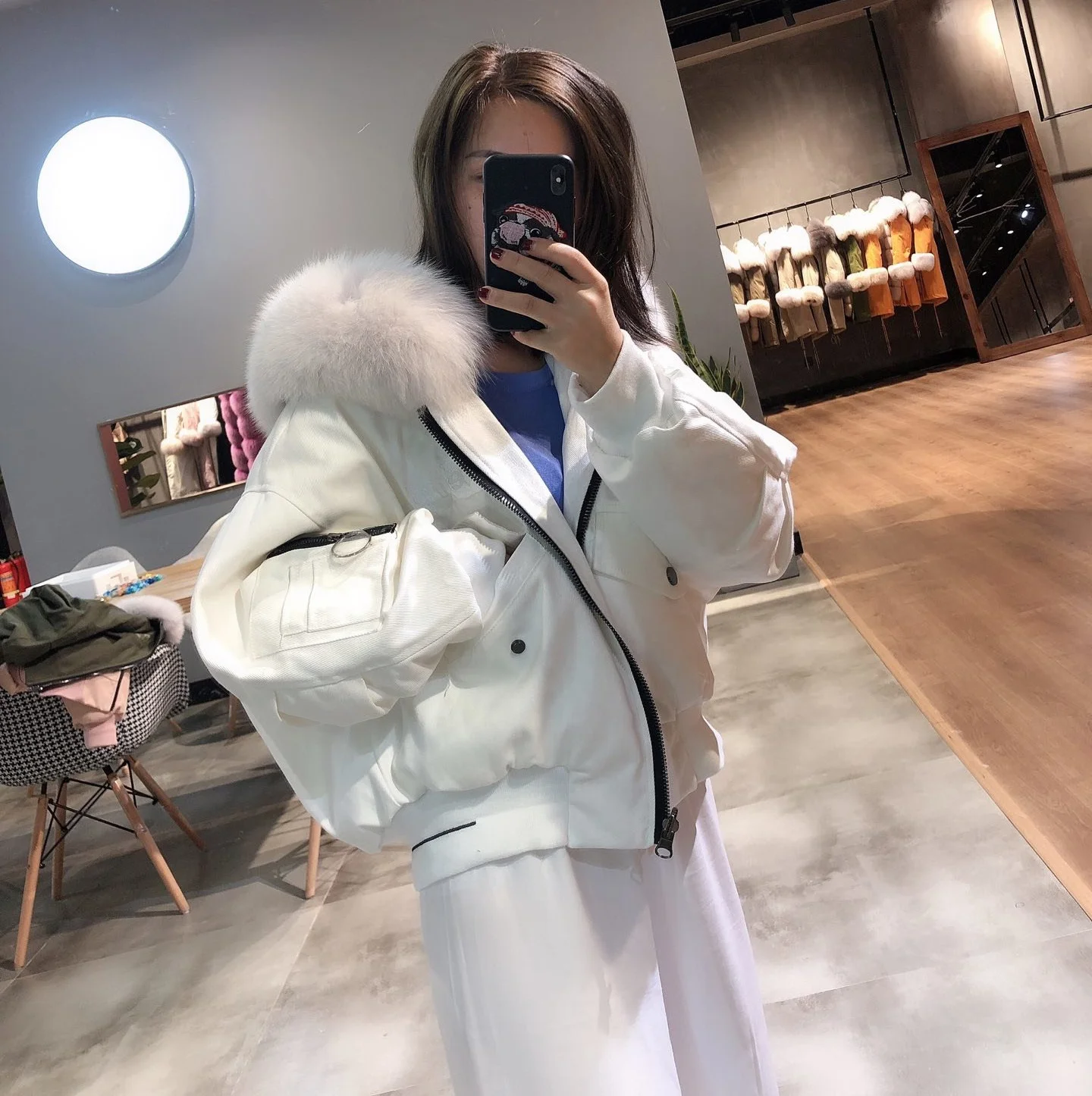 Winter female winter big fur collar Korean short puffer oversize down jacket fox hooded parka bomber women | Женская одежда
