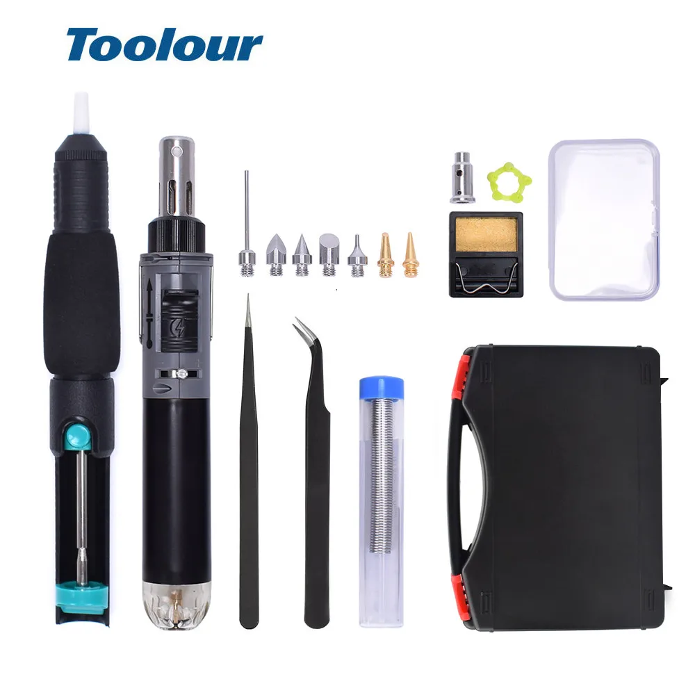 Toolour мини Газовый паяльник Комплект беспроводные Self-зажигания сварочный пистолет фонарь Ремонт паяльная станция наконечник пирография деревянная инструмент