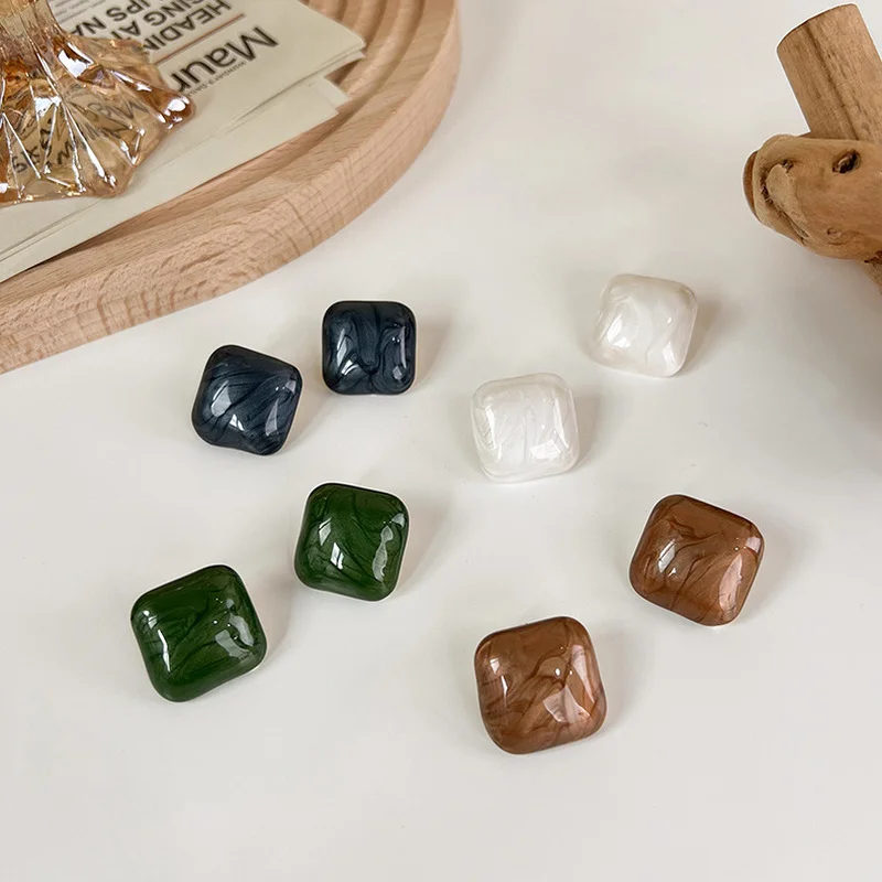 

Minar Korean Simple Multi Coloured Enamel Earrings for Women Metallic Square Geometric Stud Earrings Statement Jewelry Wholesale