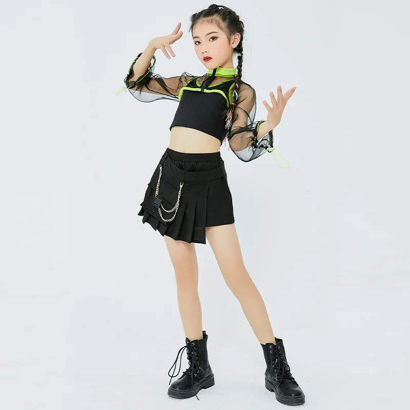 Джазовый танцевальный костюм для детей Сетчатый Костюм Группы поддержки Одежда