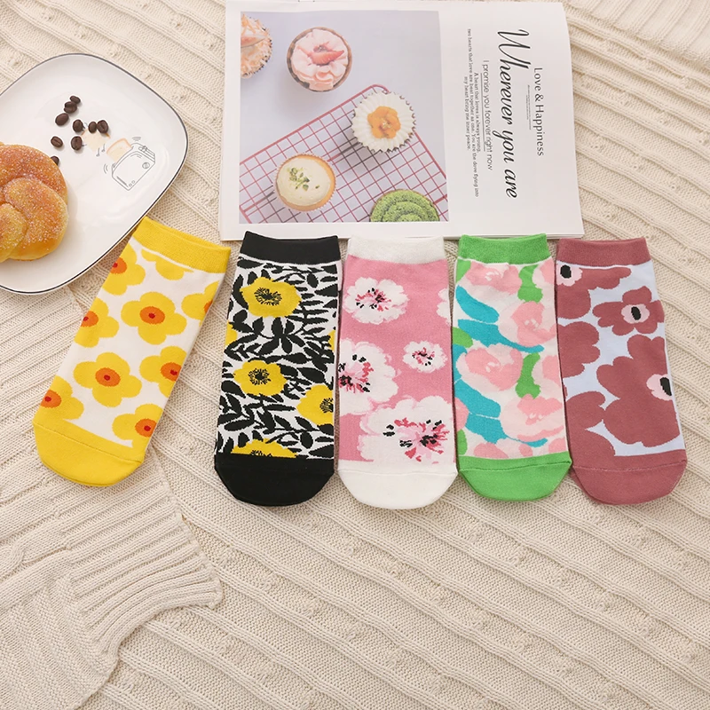 1/5 пар Модные забавные женские носки Красивые с цветочным узором Яркие для