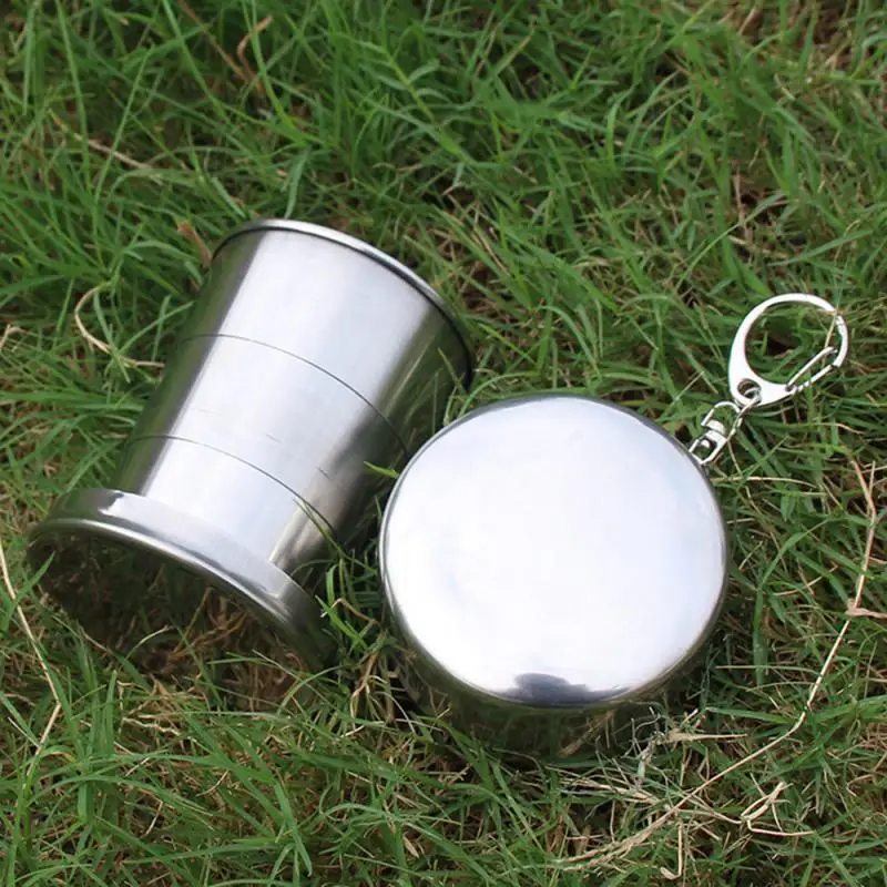 

1Pcs Portable Retractable Telescopic Collapsible Cups Stainless Steel Folding Cup With Keychain Outdoor Water Drink Cup With Lid