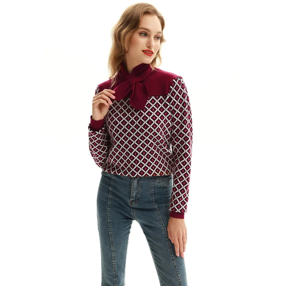

Belle Poque Women Vintage Sweaters With Mini Scarf Long Sleeve Crew Neck Knitwear Vintage Clothes Ladies Warm Tops Bottom Brand