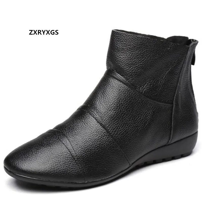 Promotion Top Soft Cowhide Single Boots Autumn Ankle Flat Sole Non-slip Casual Shoes Warm Winter Women | Обувь