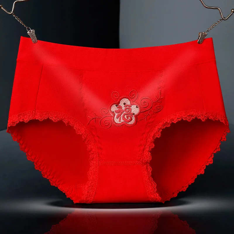 Красные нижние брюки FU JIXIANG с средней талией хлопковые для девочек-подростков