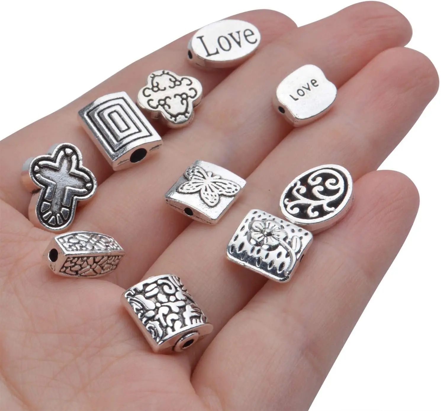 

100g (About 70-120pcs) Antique Silver Spacer Beads Mixed Small Tibetan Loose Beads for Bracelet Necklace Jewelry Making,5-12mm