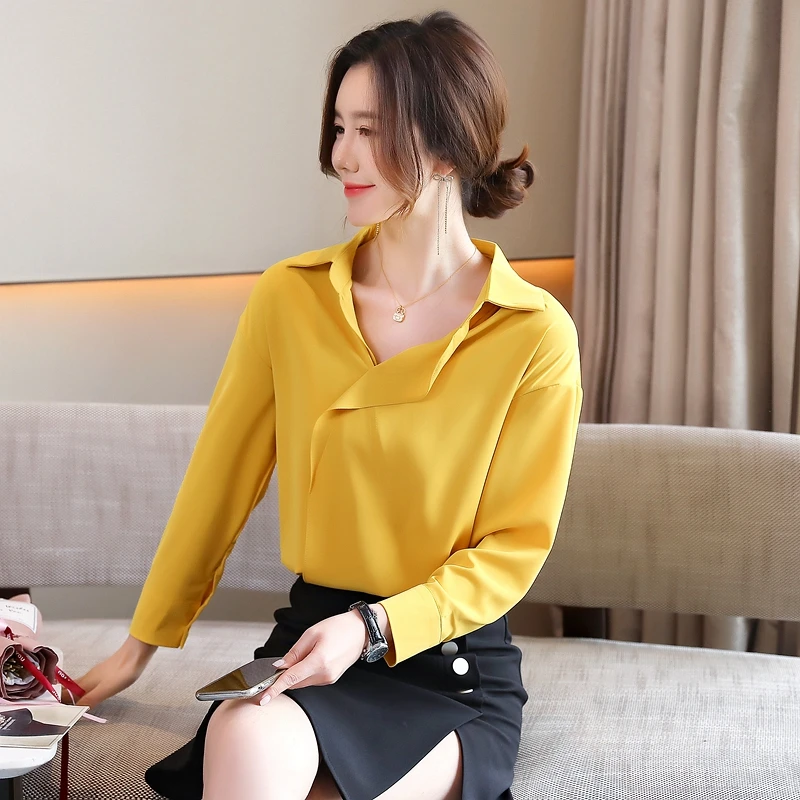 

Шелковые женские блузки Houthion, Топ с длинным рукавом, Офисная модная шифоновая блузка, повседневная Однотонная рубашка, новая одежда, офисны...