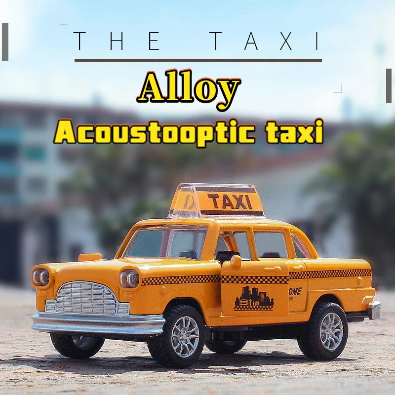 

Pull Back Alloy Model Car Classic Taxi Car Model With Light And Sound Double Doors Can Be Opened Children's Toy Cars