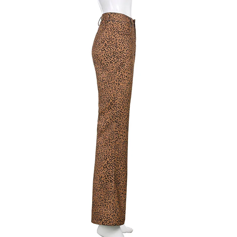 

Womens Long Trousers Casual Straight Pants with Pockets Personality Leopard High-waist Slim Fit Pants Spring Autumn Sweatpants