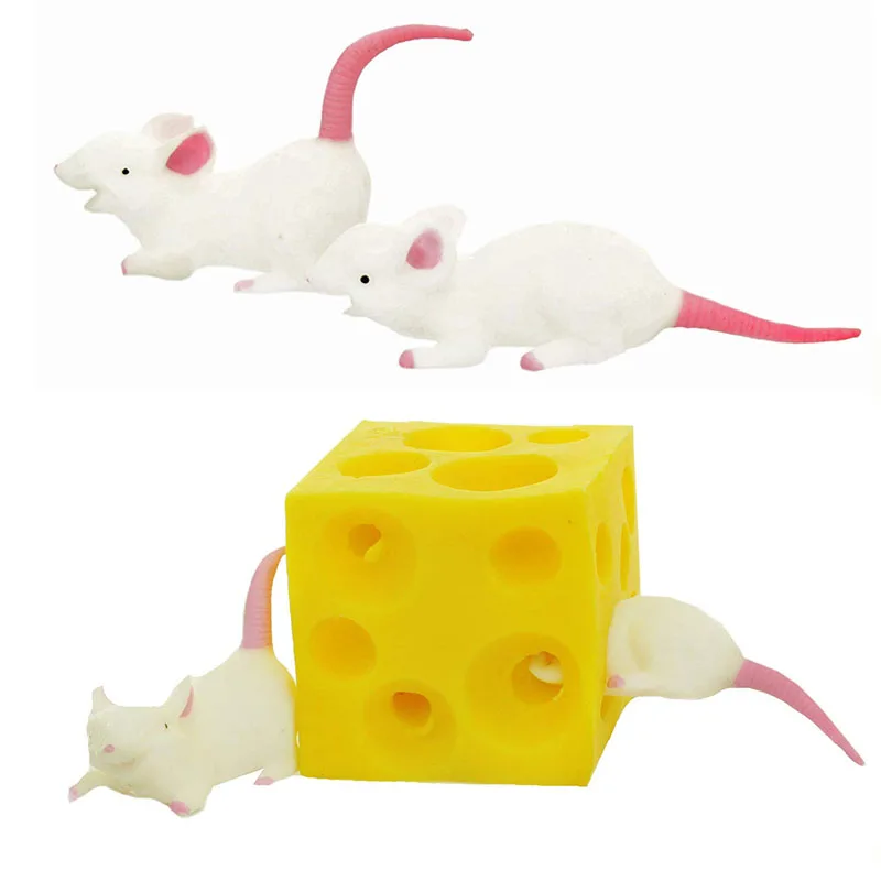 

Cheese and 2 Mouse Fidget Toy AntiStress Relief Sloth Hide and Seek Toys Squishable Figures And Cheese Block Stressbusting Gift