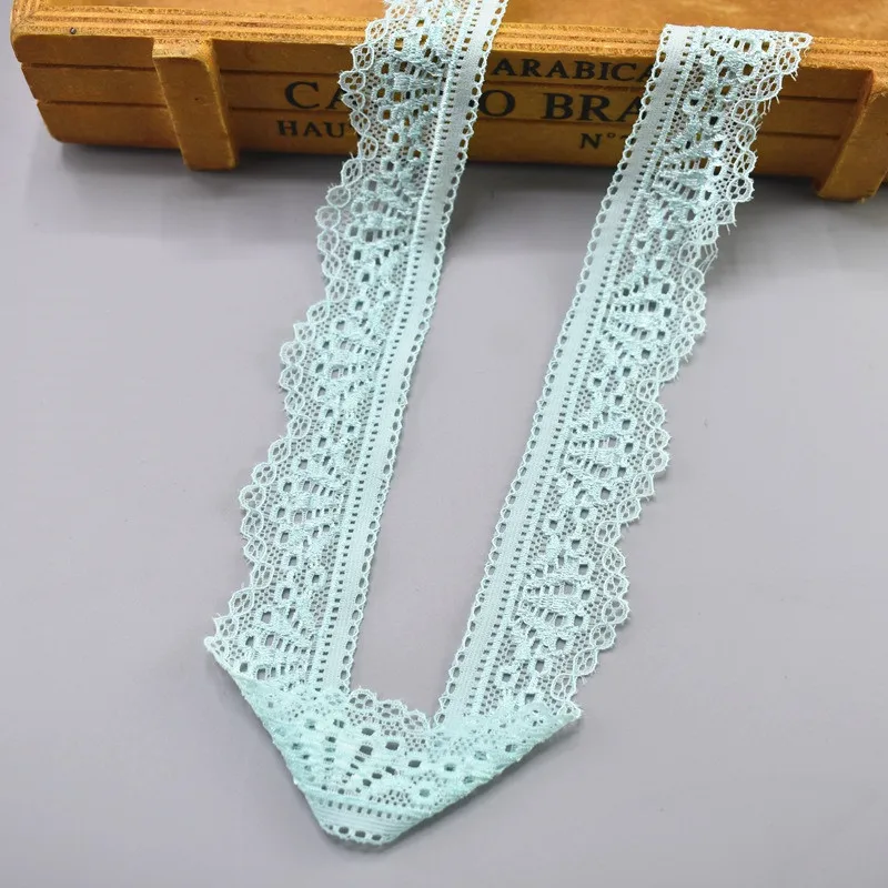 Mint Green 10 ярдов тянущаяся эластичная кружевная лента 30 мм ширина белого кружева вышивка кружева хлопок французская африканская кружевная ткань кружевная отделка для шитья - Цвет: Mint Green
