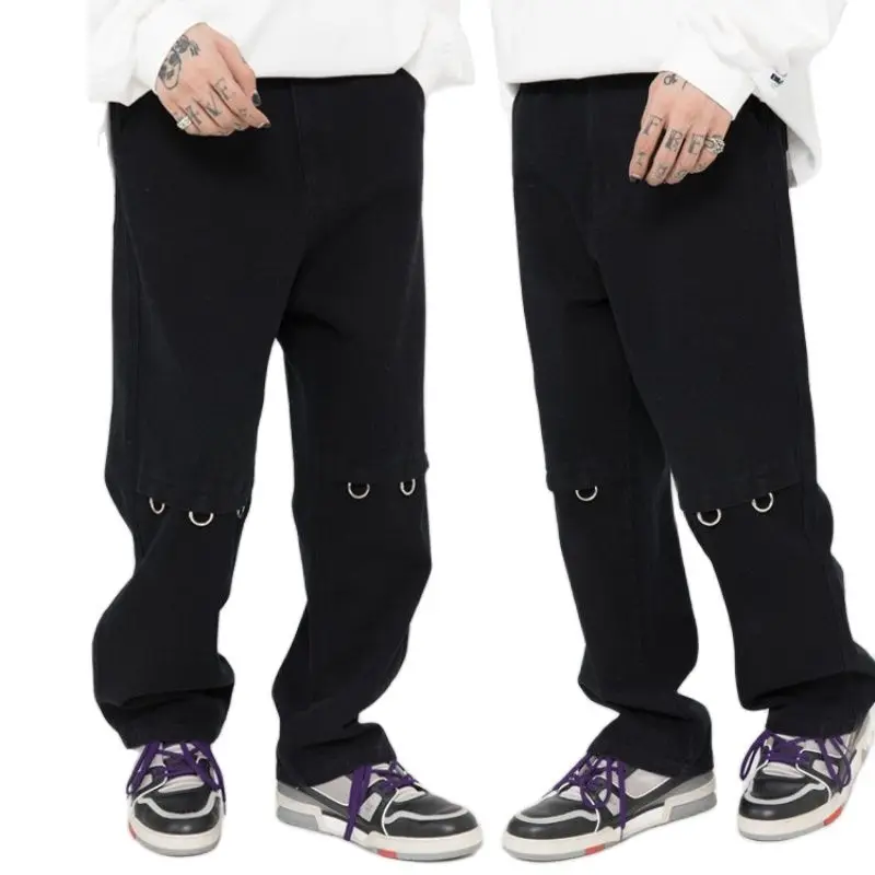2021 Dark Streetwear Metal Buckle Punk Men Baggy Jeans Trousers Hip Hop Y2K Casual Straight Loose Denim Pants Pantalones Hombre