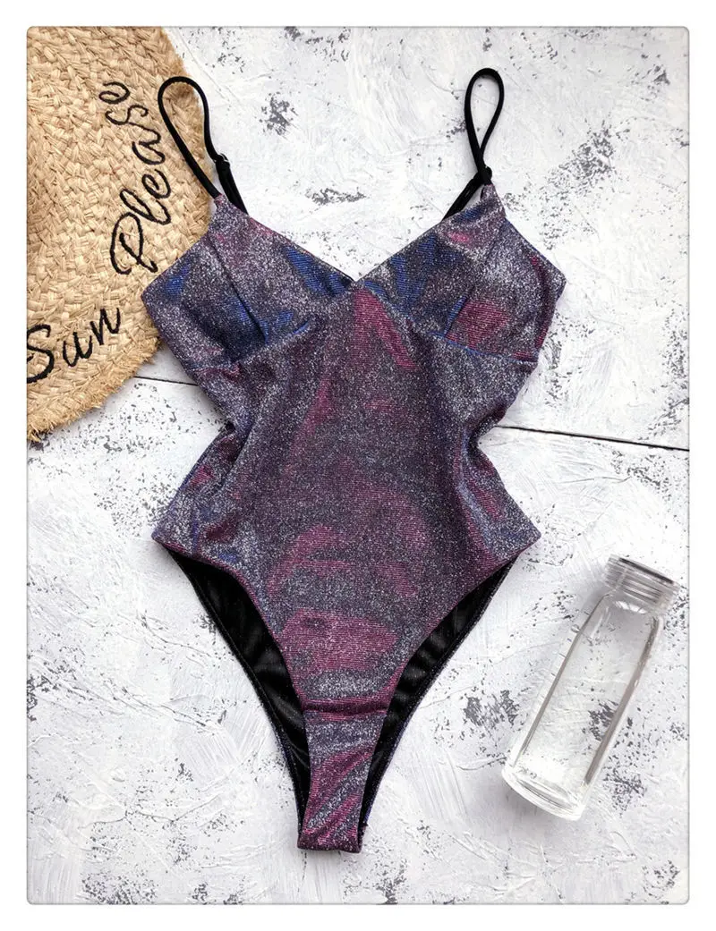 

2021 Summer New Sexy One Piece Swimsuit Women Shine Bikini Swimwear Bra Beach Wear