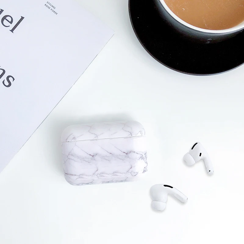T3 White Marble Для гарнитура для Airpods протектор противоударный Мраморный Узор Жесткий чехол Чехол для зарядки наушники чехол s для Airpods 1st 2nd сумка - Цвет: T3 White Marble