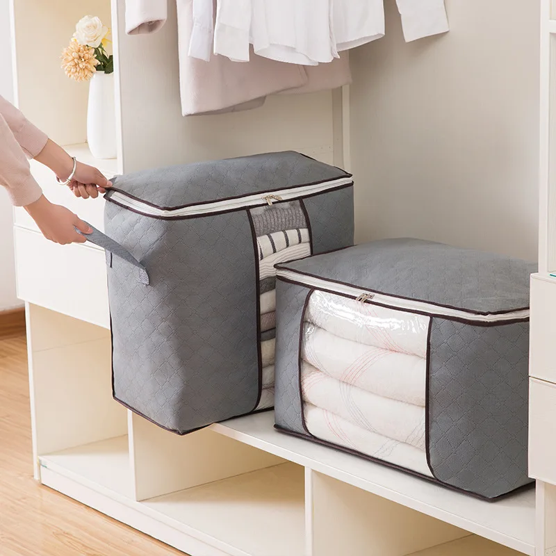 

Large Capacity Quilt Storage Box Container Bag Non-woven Moisture-Proof Visible Closet Clothes Blanket Sweater Organizer