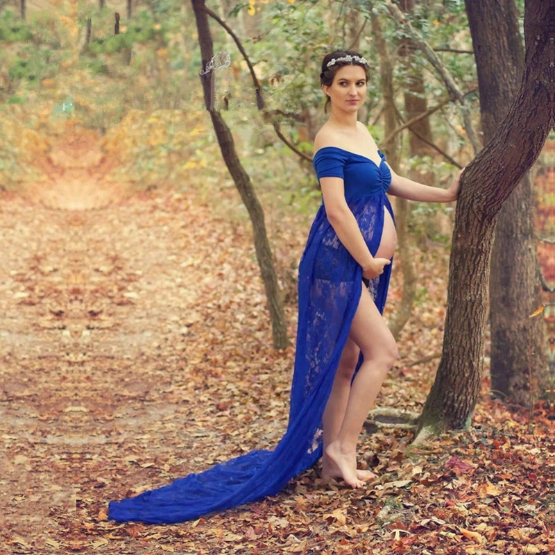Sexy Maternity Dress For Photo Shoot Lace Fancy Pregnancy Photography Props Split Front Pregnant Women Maxi Gown | Мать и ребенок