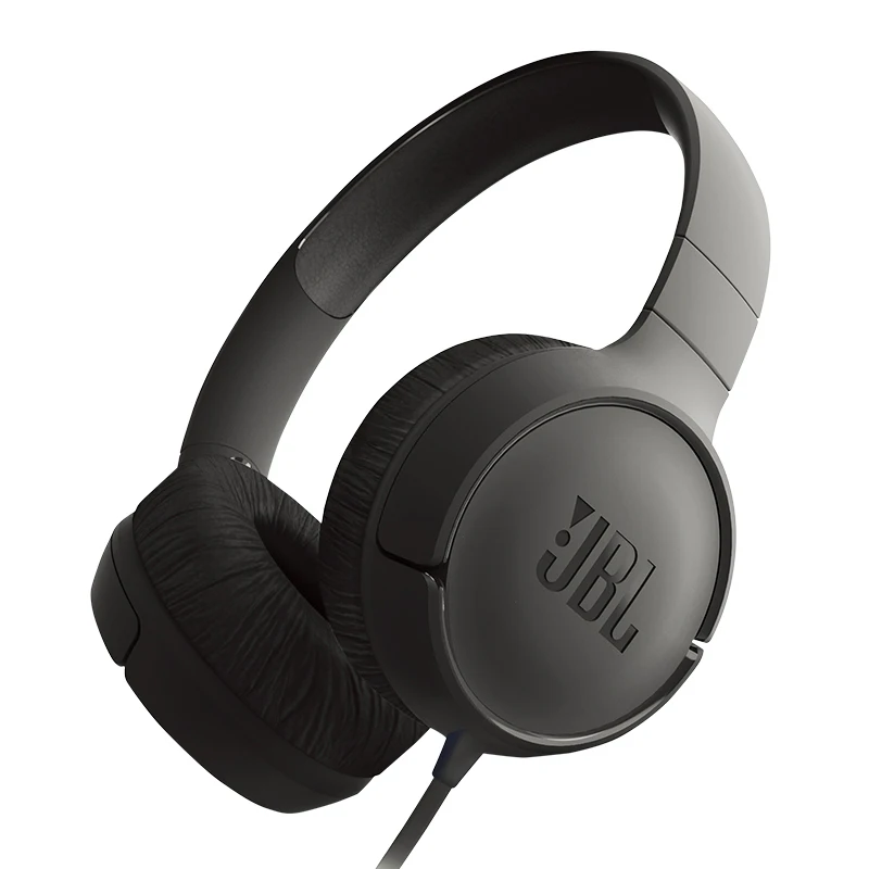 JBL T500 проводной чистый бас наушники спортивные игры тренажерный зал гарнитура складная 1-кнопочный пульт светильник с микрофоном для iPhone - Цвет: Черный