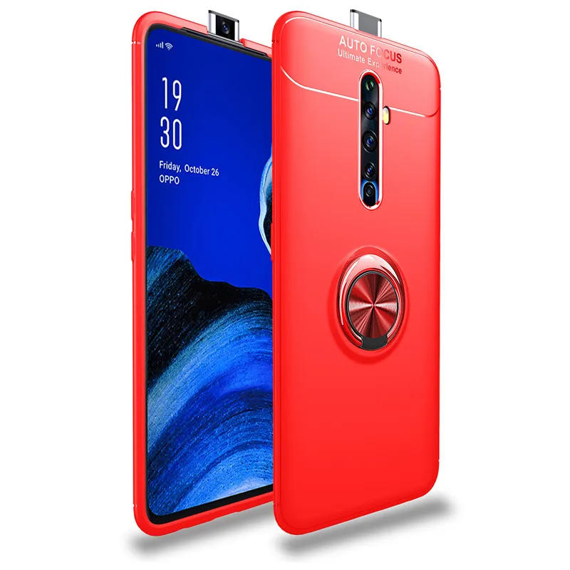 Red Для Realme X2 Pro Чехол из мягкого ТПУ силикона металлическое кольцо на палец матовая задняя крышка для OPPO Realme X2 чехол противоударный чехол - Цвет: Red