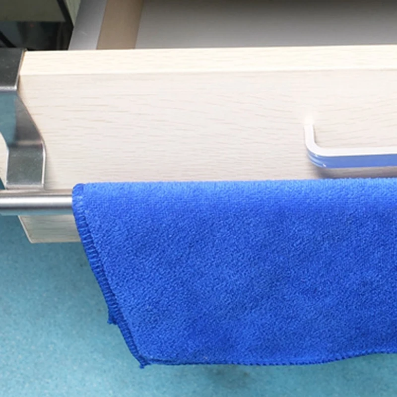 

2-Piece Stainless Steel Towel Rack Hangable Bath Towel Bar Perforated Free Rack Single Bar Cabinet Bathroom Rack