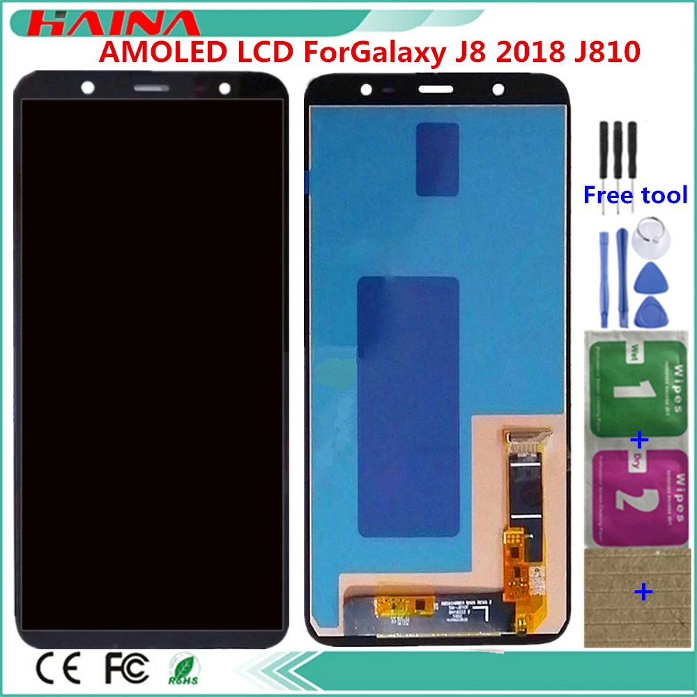 

AMOLED TFT LCD For Samsung Galaxy J8 2018 J810 LCD Display SM - J800M J810F J800Y Touch Screen Digitizer Assembly With Tools