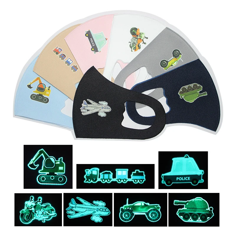 

6/7pcs Kids Mouth Mask For Boys Girls Anime Plane Car Fish Print Masks Children Cosplay Costume 3D Luminous Masks Reuse Maque