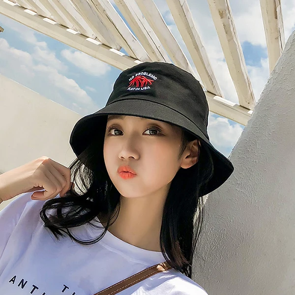 Шляпа-ведро унисекс черная хлопковая плоская однотонная для мужчин и женщин