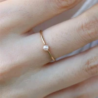 ring for women delicate mini pearl thin ring minimalist basic style light yellow gold fashion jewelry engagement wedding ring
