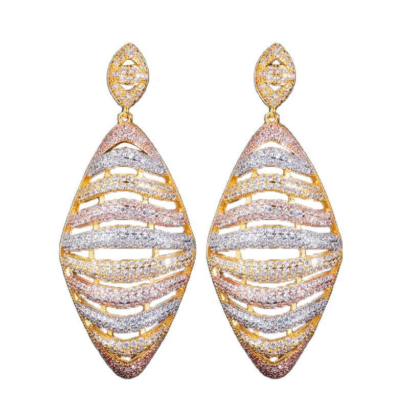 

Luxury Zircon S925 Silver Needle Earrings Rose Gold Three-color Electroplating Process Earrings for Women