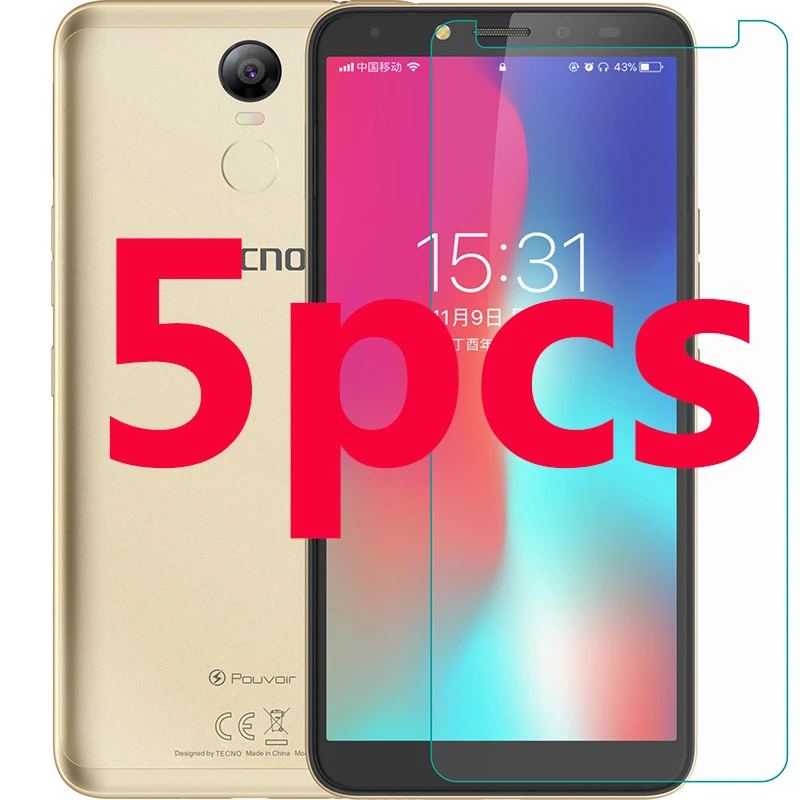 5pcs tempered glass on for tecno pouvoir2 /pouvoir 2 pro la7 9h protective film guard clear screen protector phone cover | Мобильные