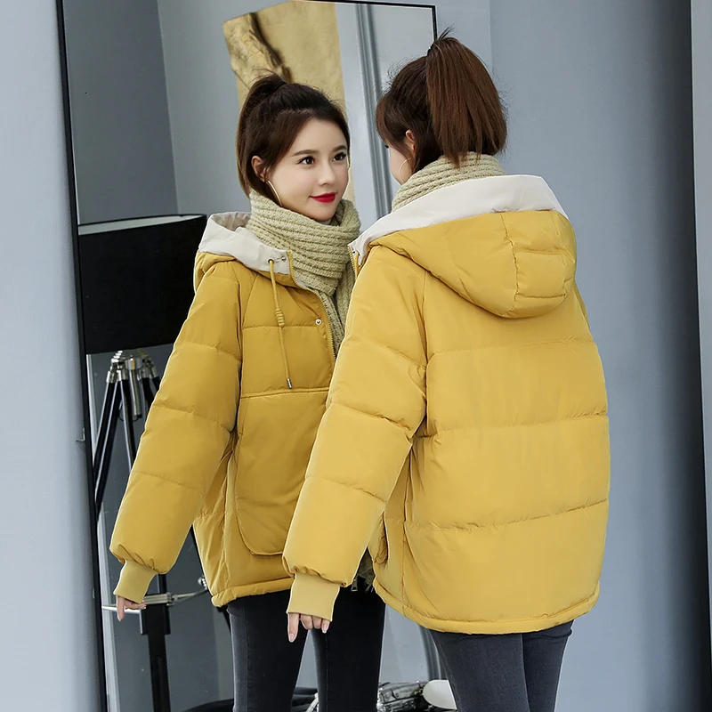 Yellow Новая Студенческая зимняя куртка женское Свободное пальто легкая маленькая пуховая хлопковая куртка зеленая синяя верхняя одежда - Цвет: Yellow