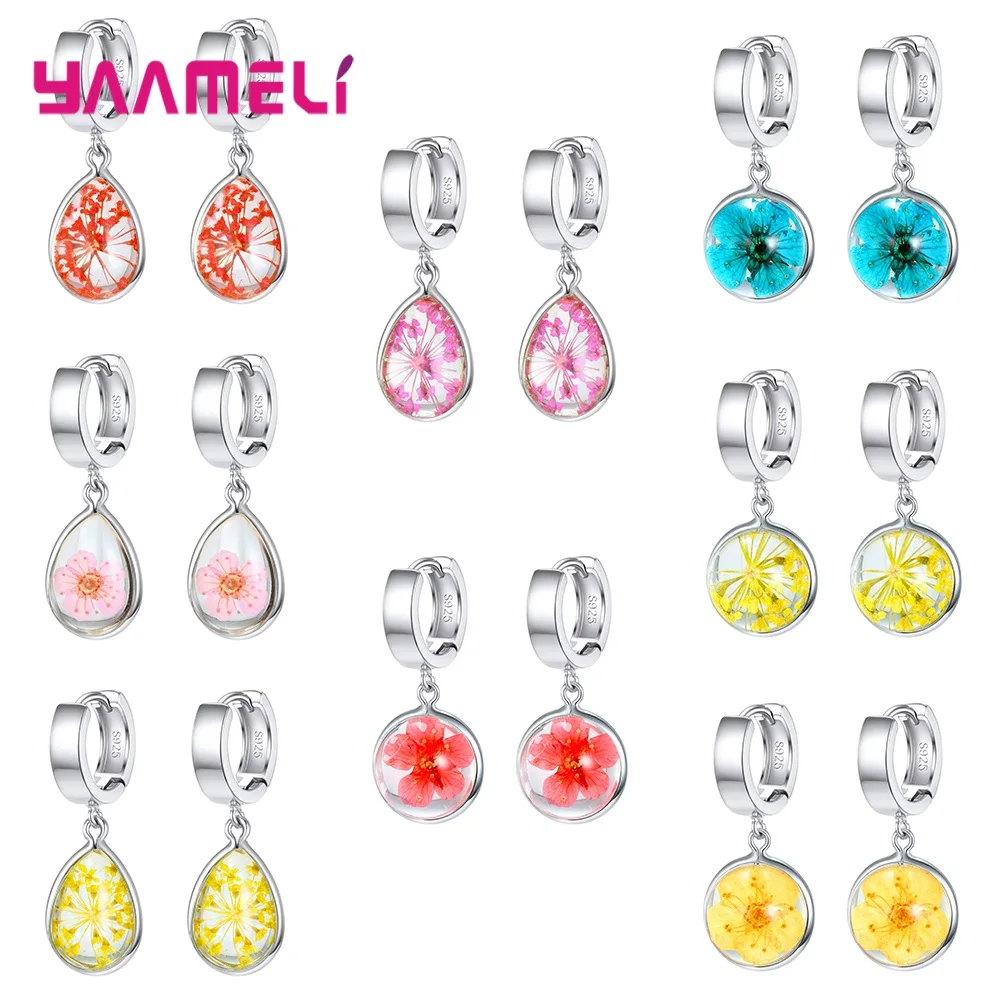 Серьги-подвески женские из серебра 925 пробы в виде натурального сухого цветка |