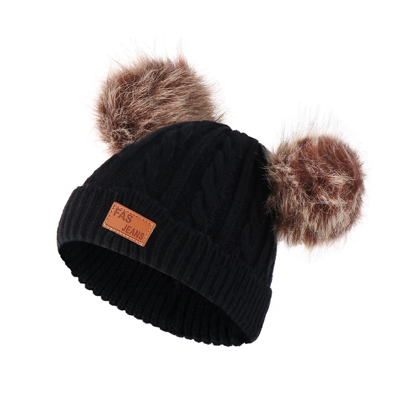 Зимняя детская вязаная шапка с двойным помпоном вязаные шерстяные детские шапки