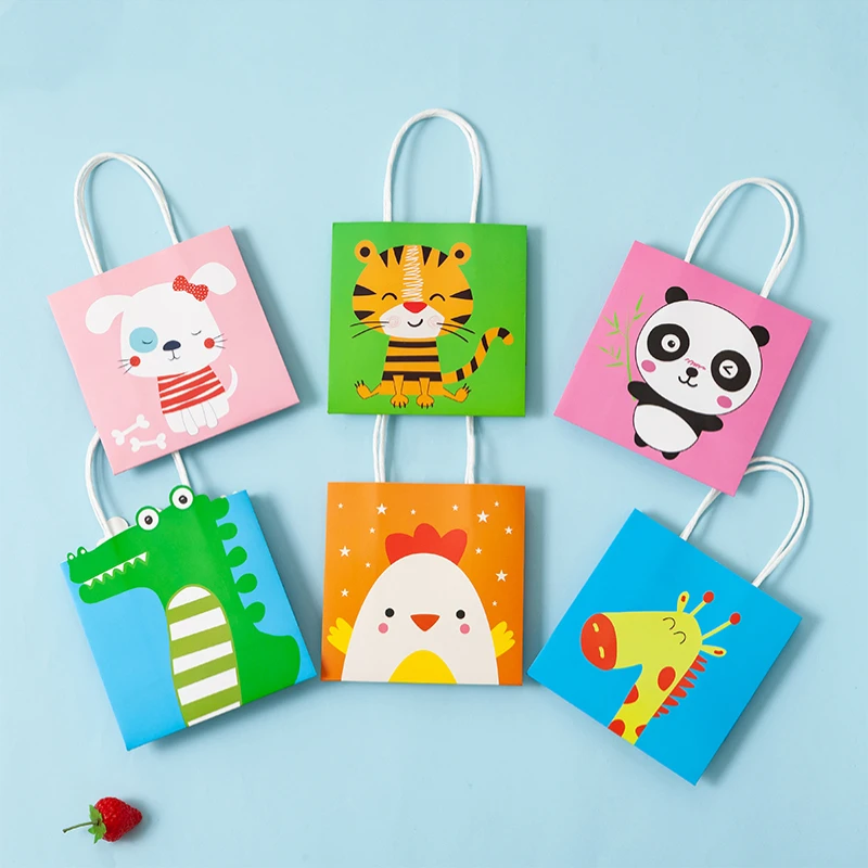 

Baby Shower Favors Paper Gift Bag with Handles for Kids Birthday Party Packs Farm Animal Cartoon Cute Cookie Cake Package Bags