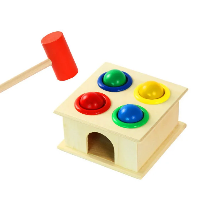 Деревянный одинаковая Цвет игрушки молоток коробка с шариками познавательные