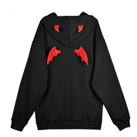 winter black gothic hoodies women letter embroidery pullovers plus velvet thick warm coat with ears on hood outwear