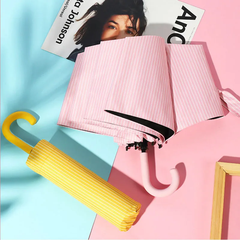 YADA Black Coating Cartoon Striped Umbrella Rain Women uv Hook U-shape Handle For Windproof Umbrellas YS200050 | Дом и сад