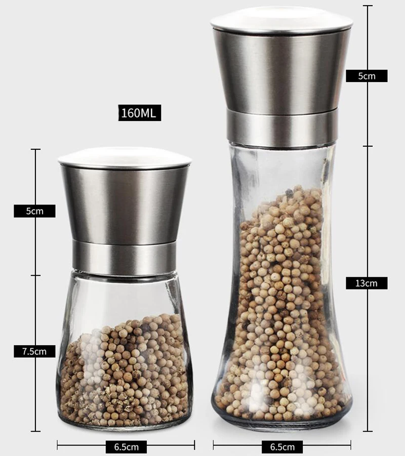 

Pepper Spice Mill Grinder Stainless Steel Handheld Seasoning Mills Grinder Glass Body Grinding BBQ Cooking Kitchen Accessories