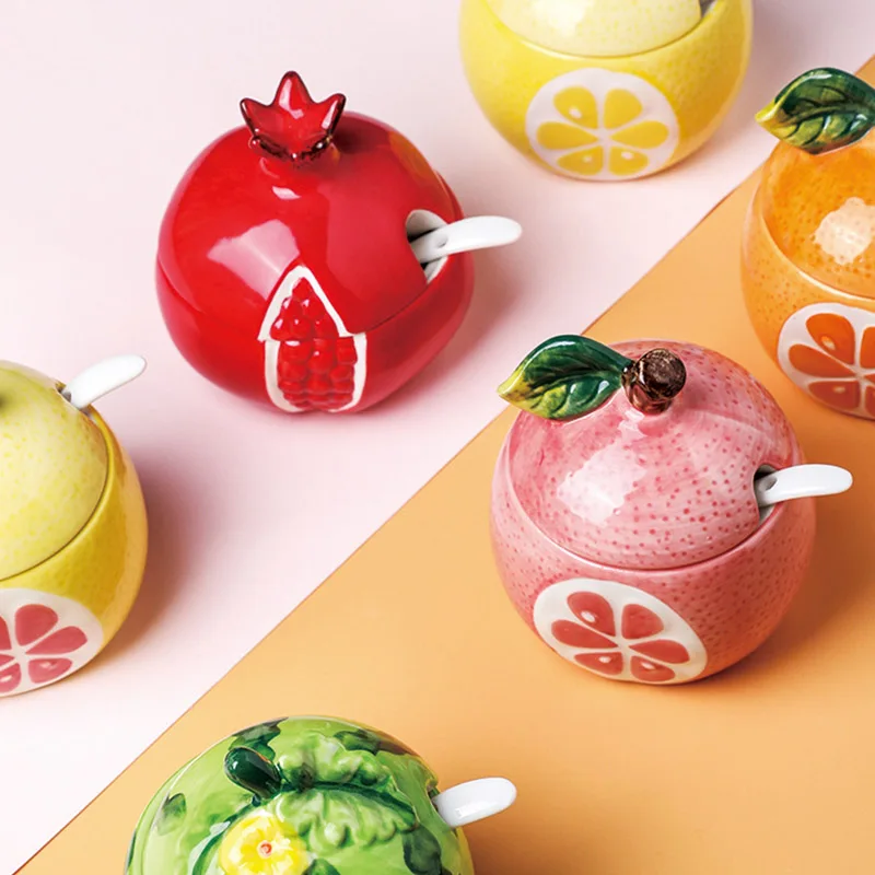 Фарфоровая банка для приправ с ложкой контейнер хранения сахарной соли в форме