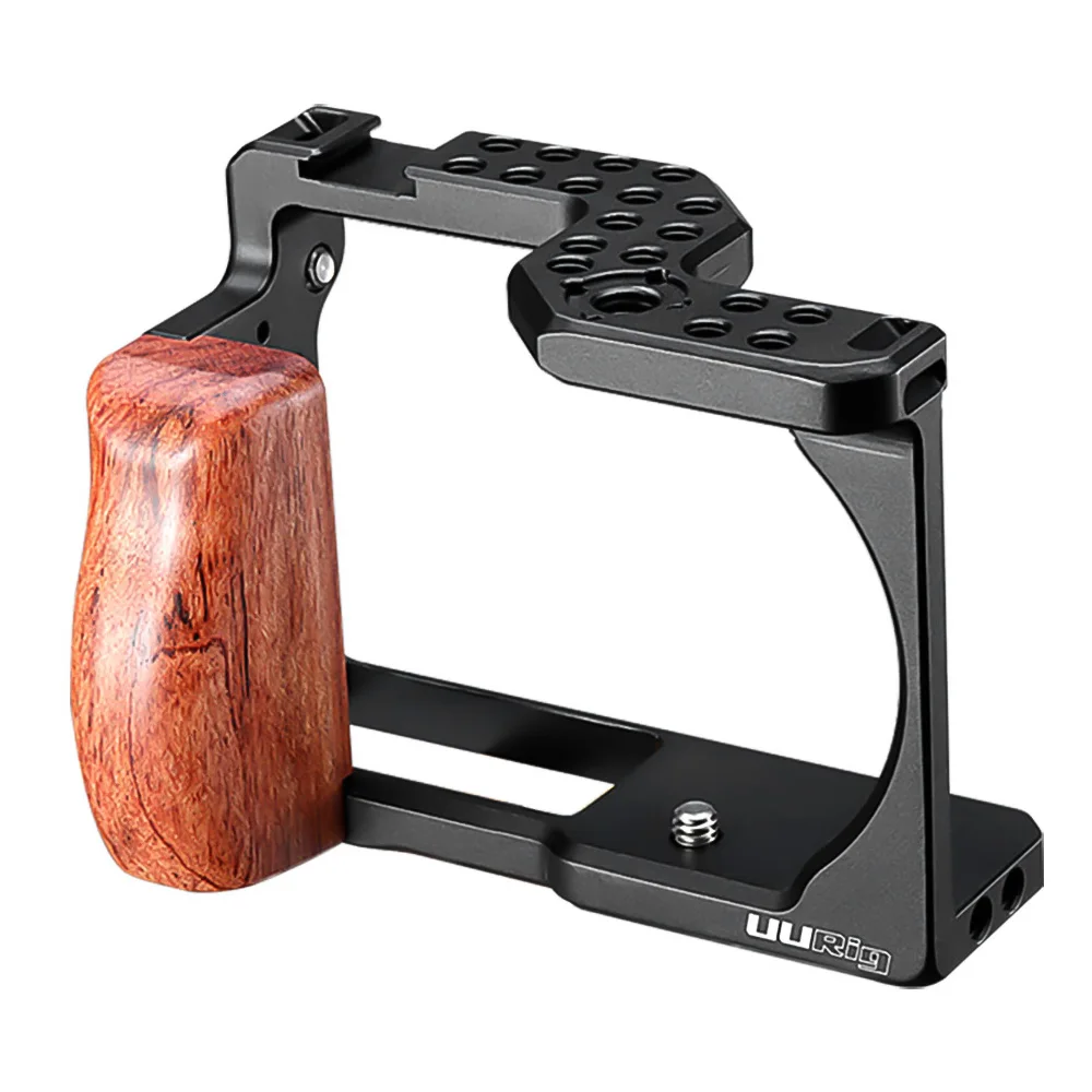 

UURig Aluminum Alloy Camera Cage 1/4 Cold Shoe Mount Arri Positioning Hole with Wooden Hand Grip Compatible with Sigma Fp