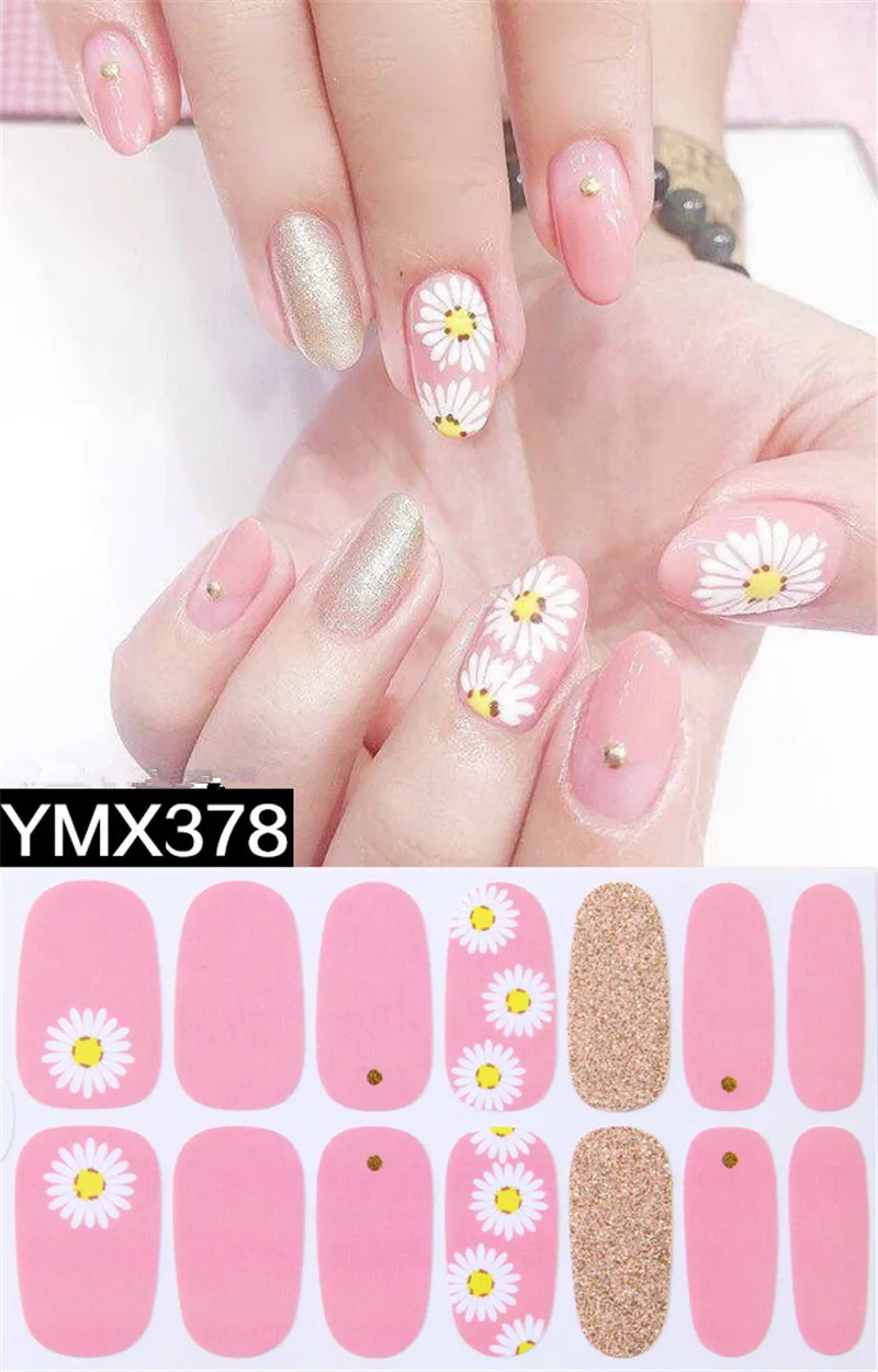 YMX378 14tips/лист полное покрытие для ногтей наклейки-лак полоски однотонный нейл-арта украшения леопардовый дизайн блеск порошок маникюрный наконечник - Цвет: YMX378