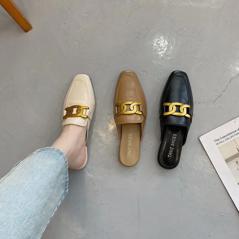 

Shoes Woman 2021 Square heel Female Slippers Low Cover Toe Platform Luxury Slides Mules Sexy Block New Soft Designer Rubber Hoof