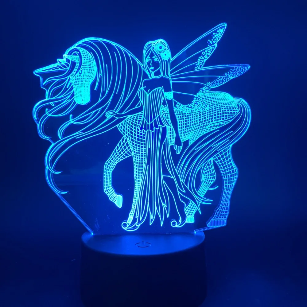 

Bedroom Decorative Table 3d Lamp Unicorn Beautiful Girl Led Night Light Touch Switch Cool Nightlight for Girl Birthday Gift