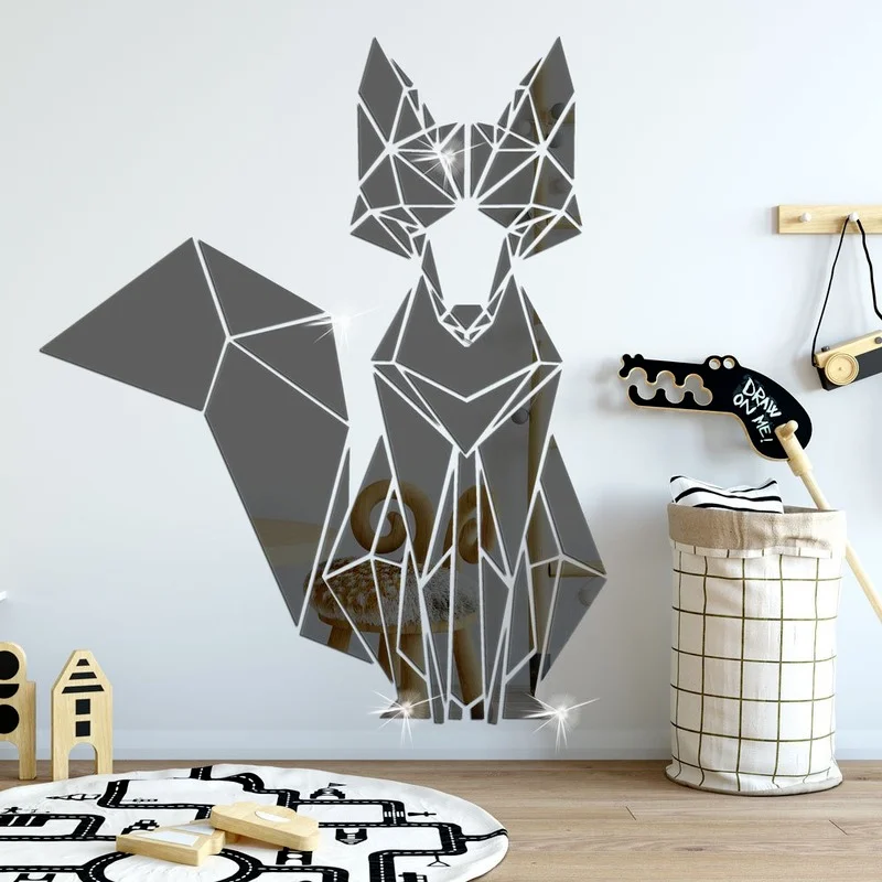 

3D Animal Wall Sticker Wolf Acrylic Crystal Stereo Wall Sticker Bedroom Living Room Mirror Wall Decoration Sticker