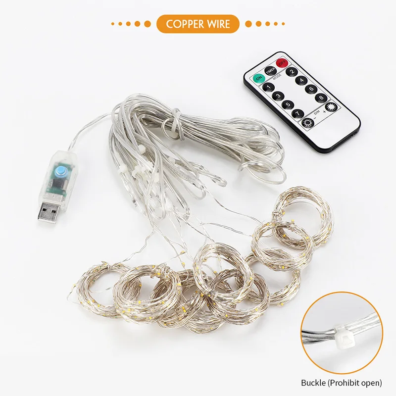 USB Copper wire Светодиодный светильник-занавеска, струнный светильник s 8 режимов, 300 светодиодный s пульт дистанционного управления, USB Водонепроницаемый 3x3 м оконный светильник s для свадебной вечеринки, домашнего сада - Испускаемый цвет: USB Copper wire
