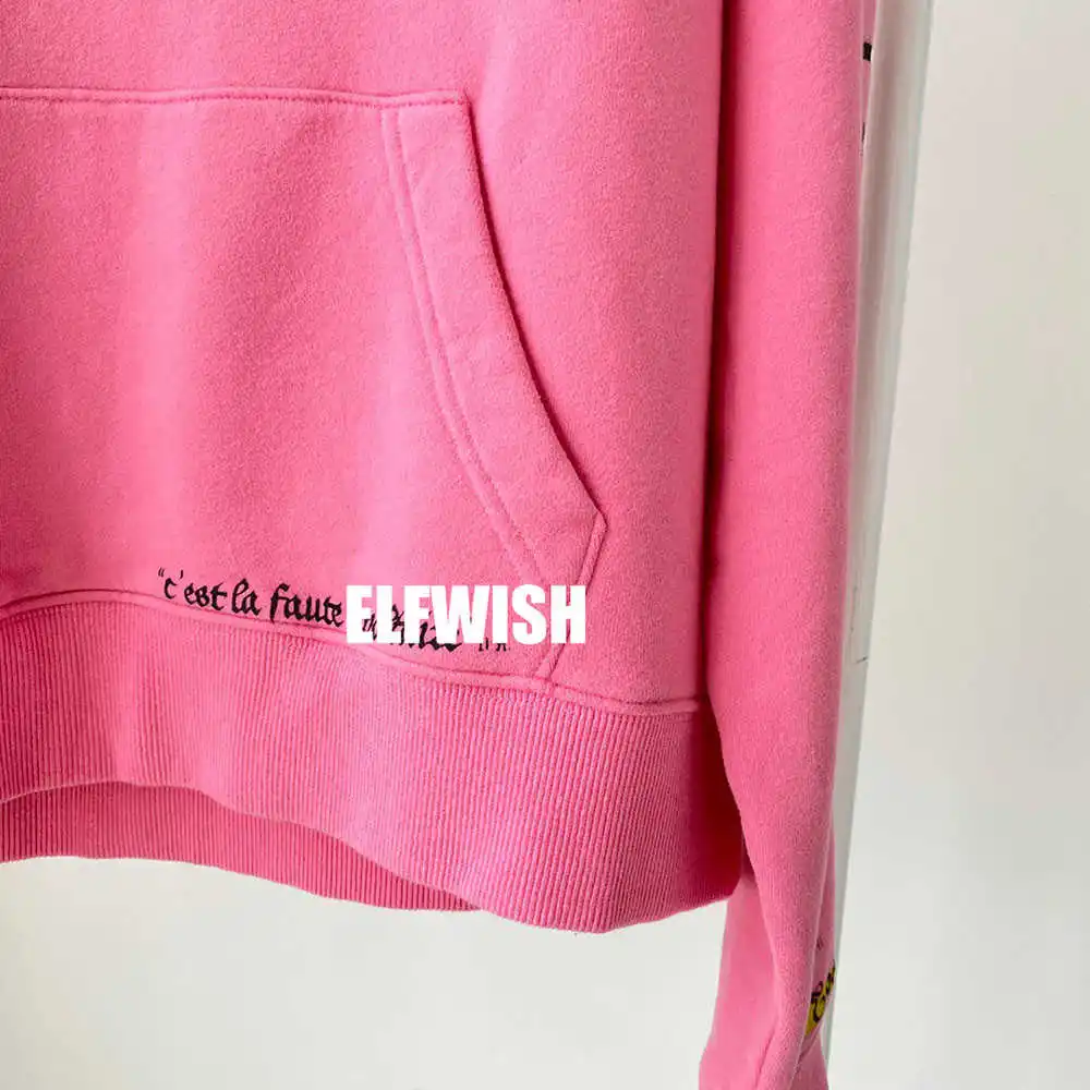 

Woman Rose Pink Hooded Sweatshirt SMILE LETTERS Print Front Pocket Drop SHoulder Long Sleeves Fashion Hoodies