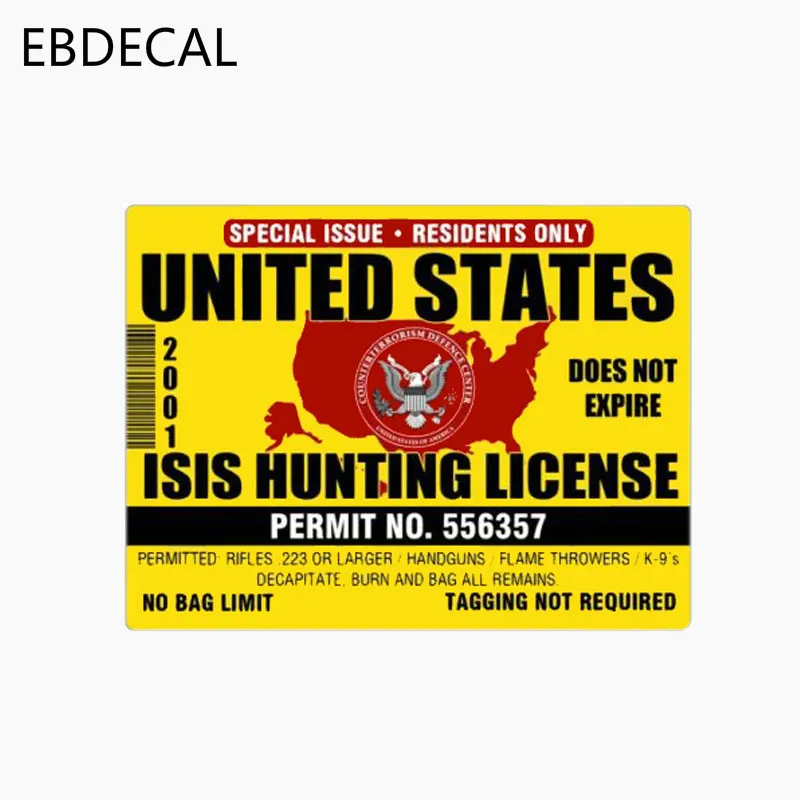 Ebdeckle США ISIS охотничьи лицензии для Авто/бампер/окно/наклейка на стену стикеры